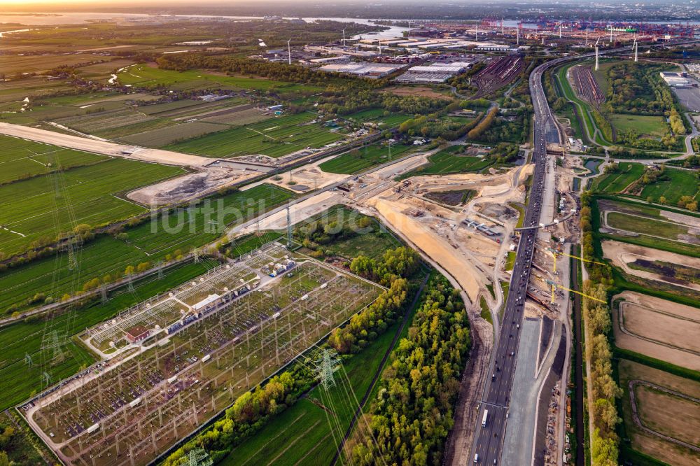 Luftbild Hamburg - Autobahn- Baustellen entlang der Trasse und des Streckenverlaufes Anschußstelle A26 A7 in Hamburg, Deutschland