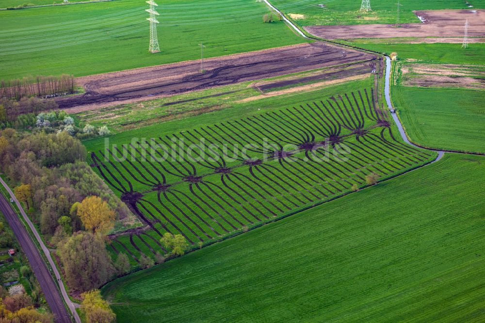 Luftaufnahme Agathenburg - Strukturen auf landwirtschaftlichen Feldern in Agathenburg im Bundesland Niedersachsen, Deutschland